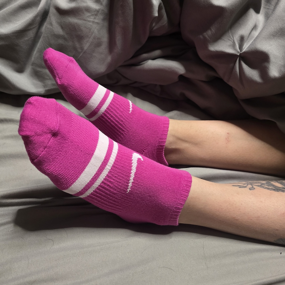 Nike Pink Ankle Socks with White Stripes